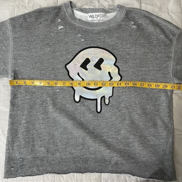 Wildfox Glitch Ophelia Sweatshirt Women Size Small Gray Drippy Face Smiley - Picture 5 of 9